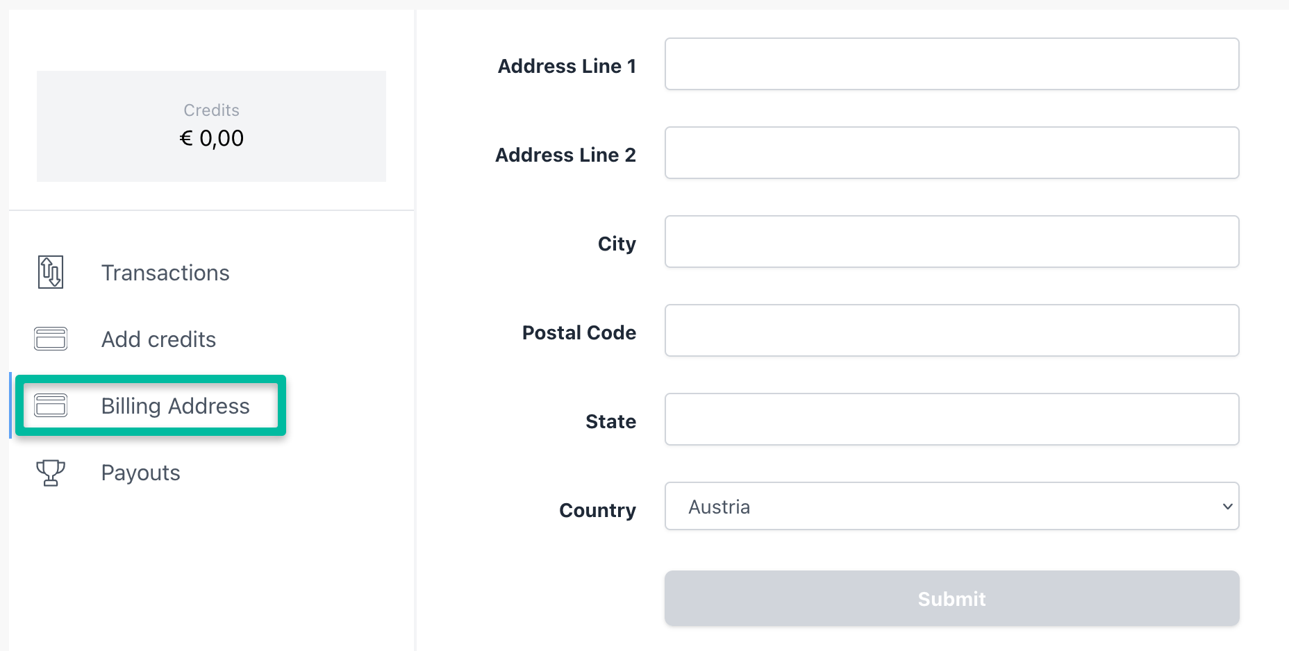 Billing Address for Pay Outs