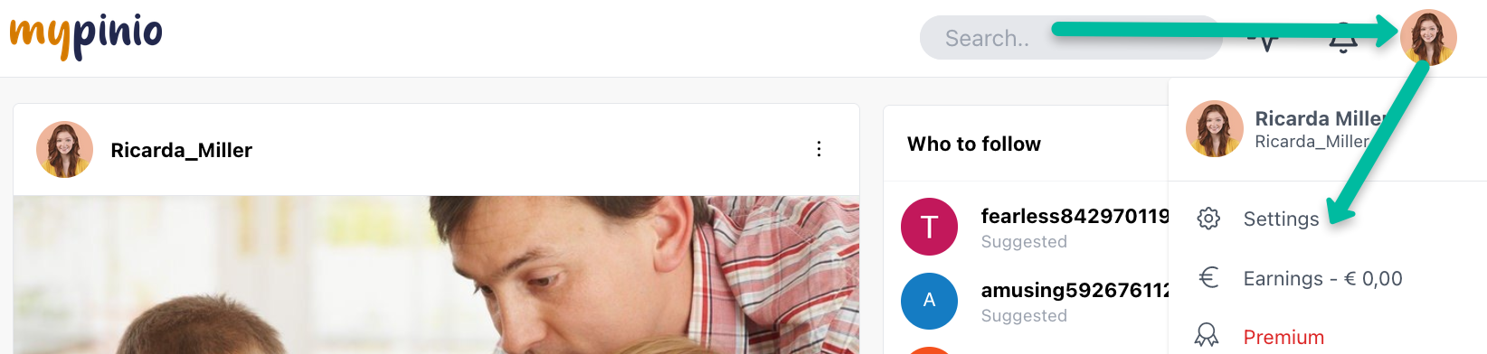 Go to settings to edit username