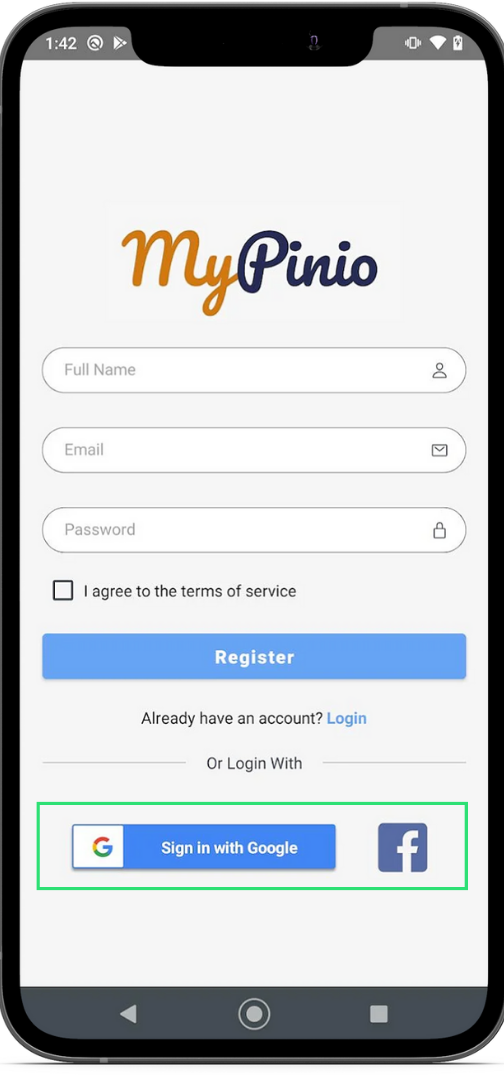 Sign up via google or facebook