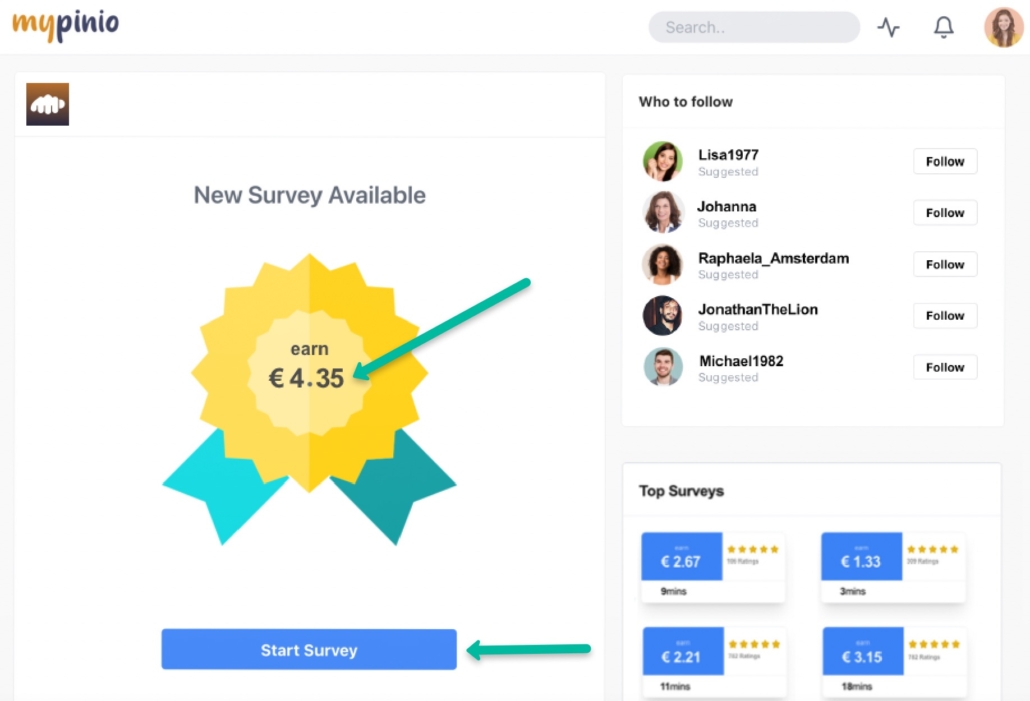 Online Panel with timeline to see paid surveys